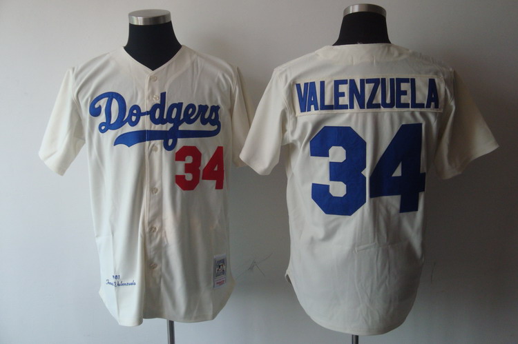 mlb los angeles dodgers #34 valenzuela m&n cream