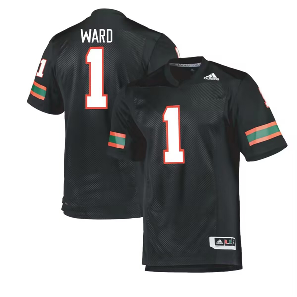 Men's Miami Hurricanes #1 Cam Ward Black Stitched Jerseys