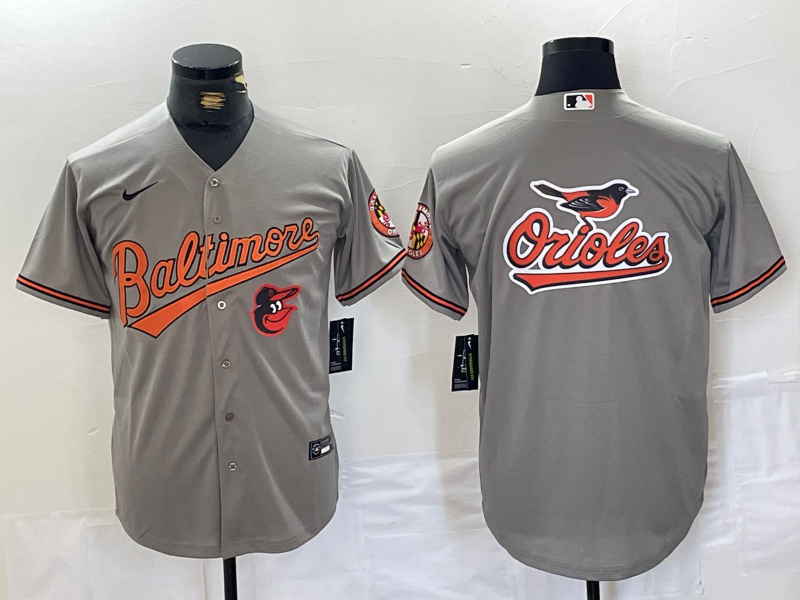 Men's Baltimore Orioles Gray Team Big Logo Cool Base Stitched Jersey 4