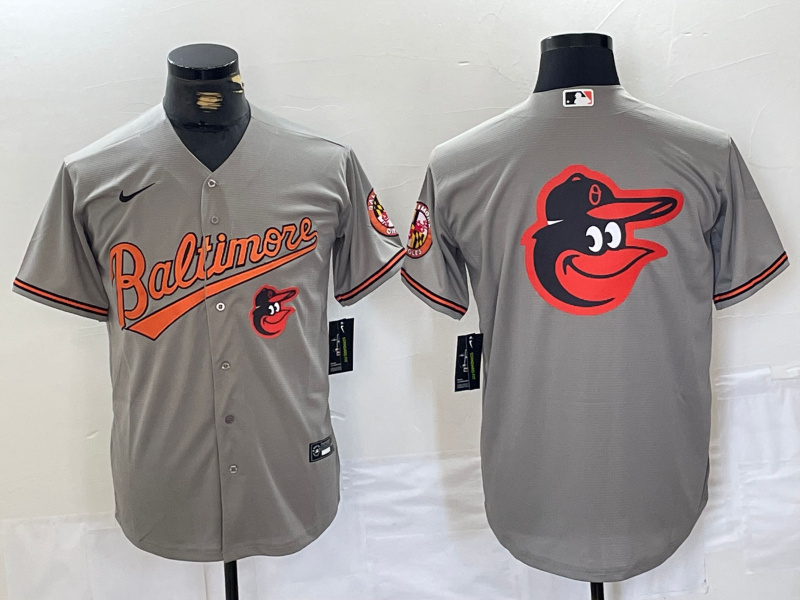 Men's Baltimore Orioles Gray Team Big Logo Cool Base Stitched Jersey 3