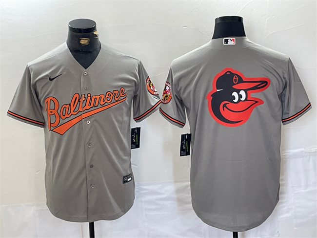 Men's Baltimore Orioles Gray Team Big Logo Cool Base Stitched Jersey 2