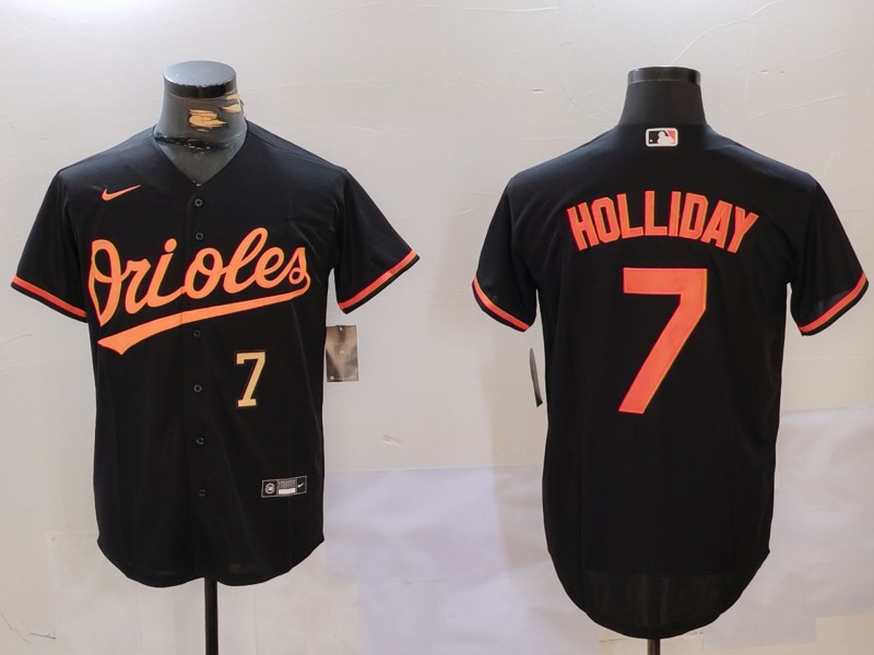 Men's Baltimore Orioles #7 Jackson Holliday Black Cool Base Stitched Baseball Jersey 3