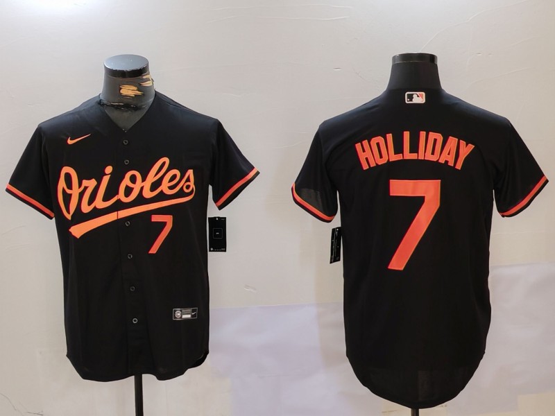 Men's Baltimore Orioles #7 Jackson Holliday Black Cool Base Stitched Baseball Jersey 2