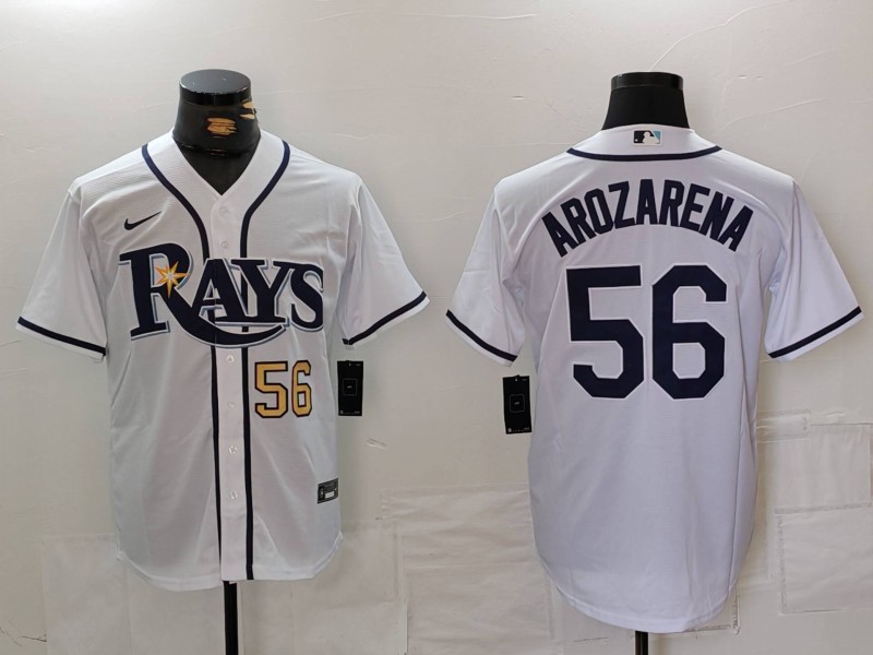 Men's Tampa Bay Rays #56 Randy Arozarena White Cool Base Stitched Baseball Jersey 3