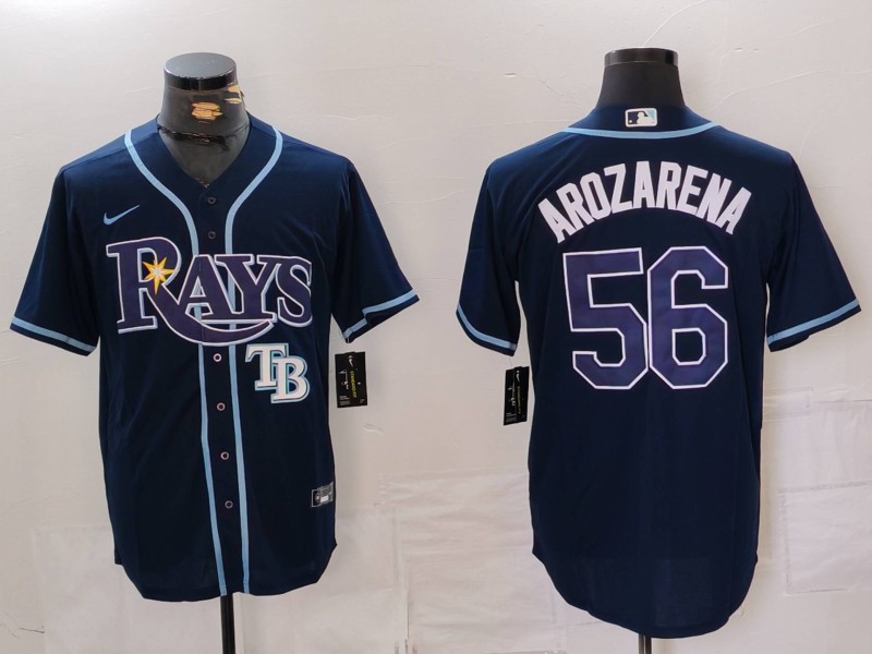 Men's Tampa Bay Rays #56 Randy Arozarena Navy Cool Base Stitched Baseball Jersey 3