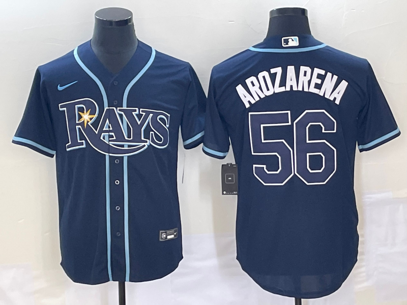 Men's Tampa Bay Rays #56 Randy Arozarena Navy Cool Base Stitched Baseball Jersey 1