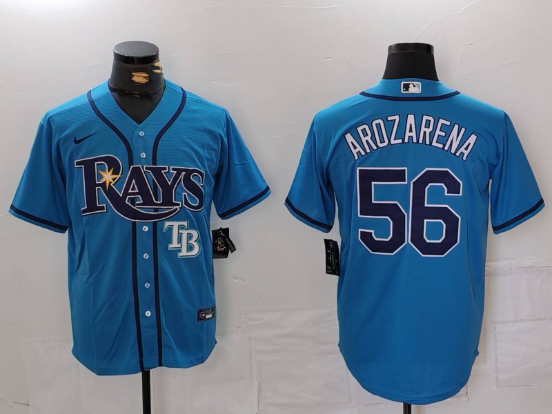 Men's Tampa Bay Rays #56 Randy Arozarena Blue Cool Base Stitched Baseball Jersey 1