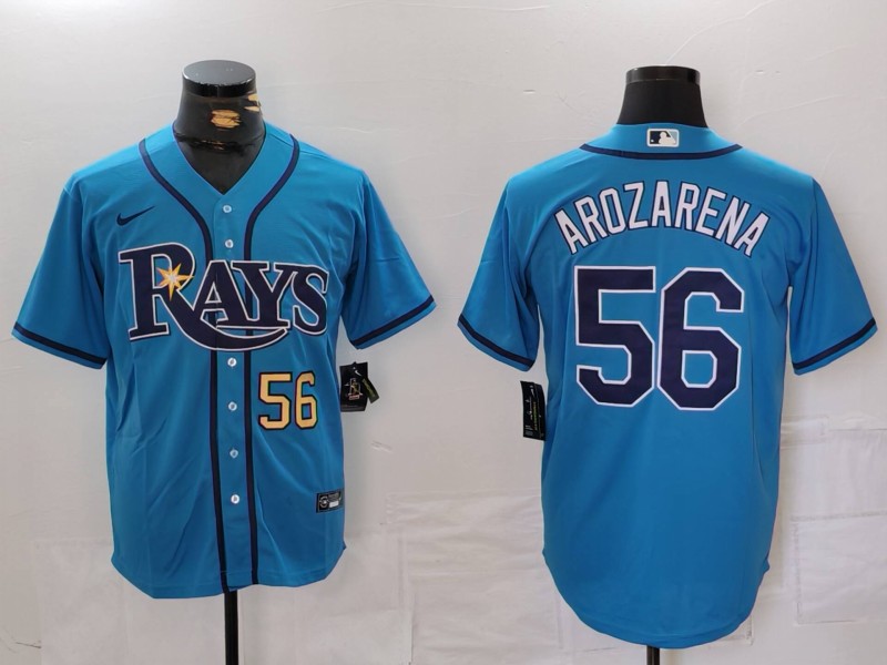 Men's Tampa Bay Rays #56 Randy Arozarena Blue Cool Base Stitched Baseball Jersey 3