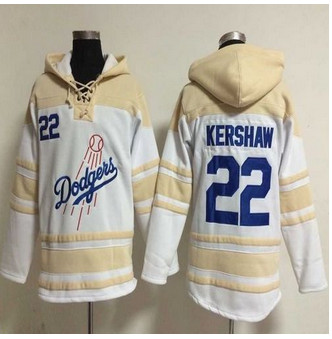 Los Angeles Dodgers #22 Clayton Kershaw White Sawyer Hooded Sweatshirt Baseball Hoodie