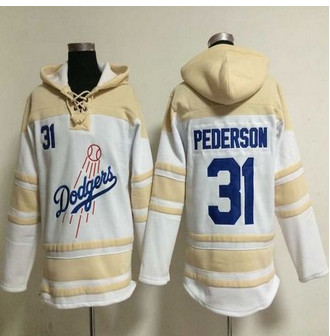 Los Angeles Dodgers #31 Joc Pederson White Sawyer Hooded Sweatshirt Baseball Hoodie