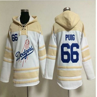 Los Angeles Dodgers #66 Yasiel Puig White Sawyer Hooded Sweatshirt Baseball Hoodie