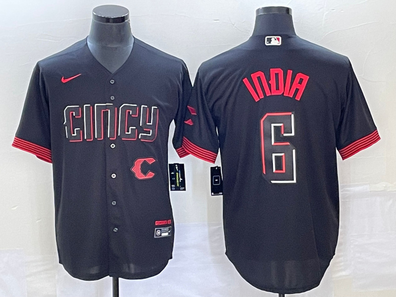 Men's Cincinnati Reds #6 Jonathan India Black 2023 City Connect With Patch Stitched Jersey