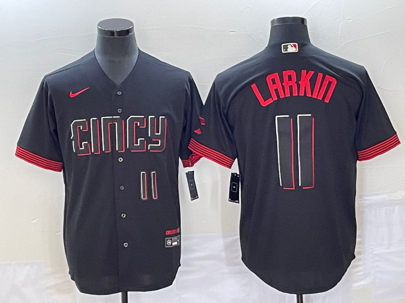 Men's Cincinnati Reds #11 Barry Larkin Black 2023 City Connect With Patch Stitched Jersey