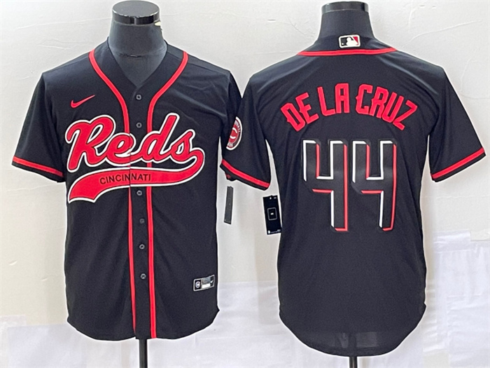 Men's Cincinnati Reds #44 Elly De La Cruz Black Cool Base Stitched Baseball Jersey