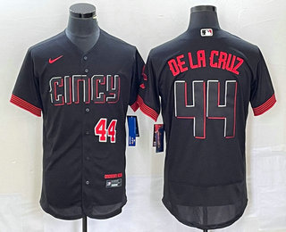 Men's Cincinnati Reds #44 Elly De La Cruz Number Black 2023 City Connect Flex Base Stitched Baseball Jersey4