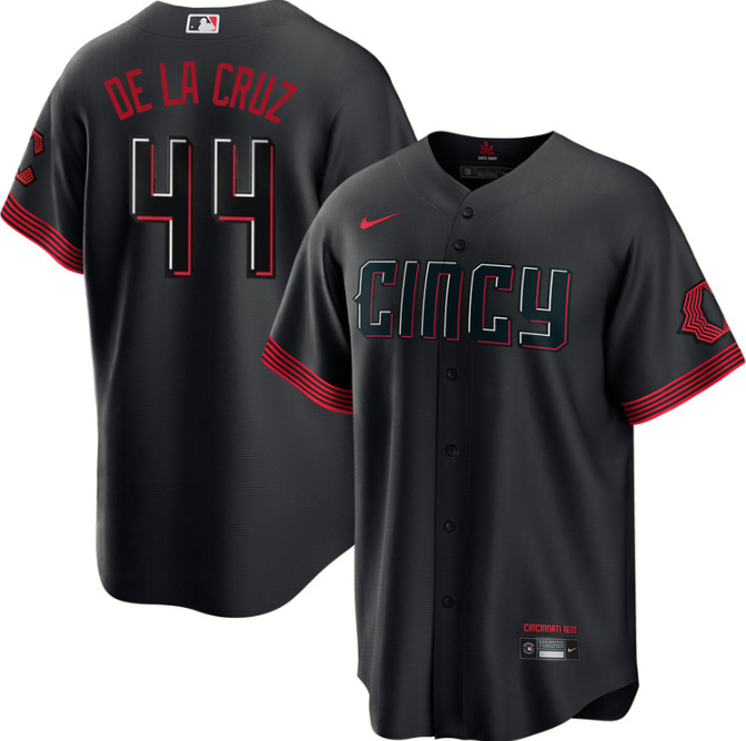 Men's Cincinnati Reds #44 Elly De La Cruz 2023 City Connect Cool Base Stitched Baseball Jersey