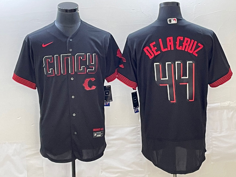 Men's Cincinnati Reds #44 Elly De La Cruz Black 2023 City Connect Cool Base Stitched Jersey 1