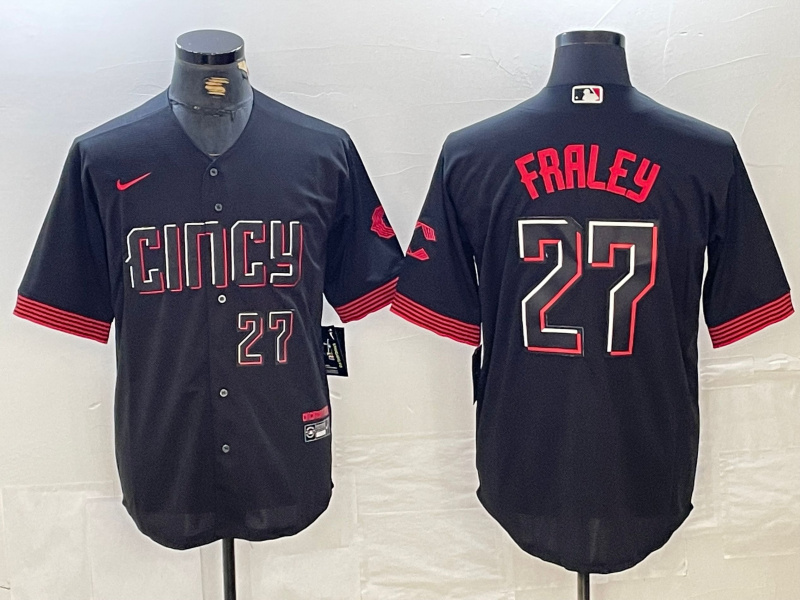 Men's Cincinnati Reds #27 Jake Fraley Black 2023 City Connect Cool Base Stitched Baseball Jersey 3