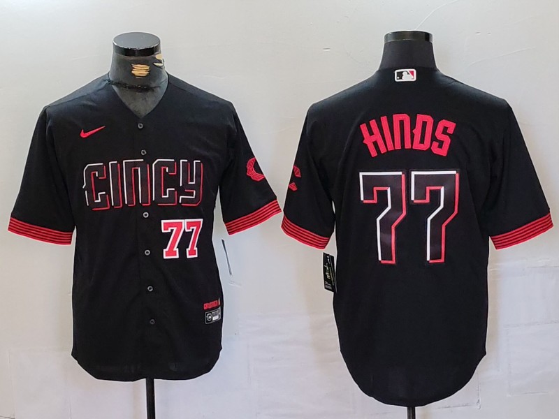 Men's Cincinnati Reds #77 Rece Hinds Black 2023 City Connect Stitched Baseball Jersey 4