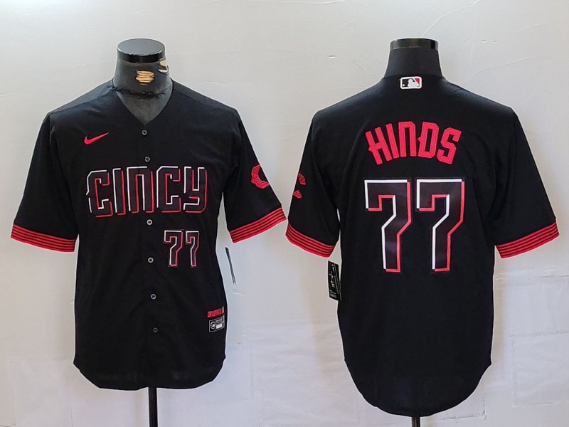 Men's Cincinnati Reds #77 Rece Hinds Black 2023 City Connect Stitched Baseball Jersey 2