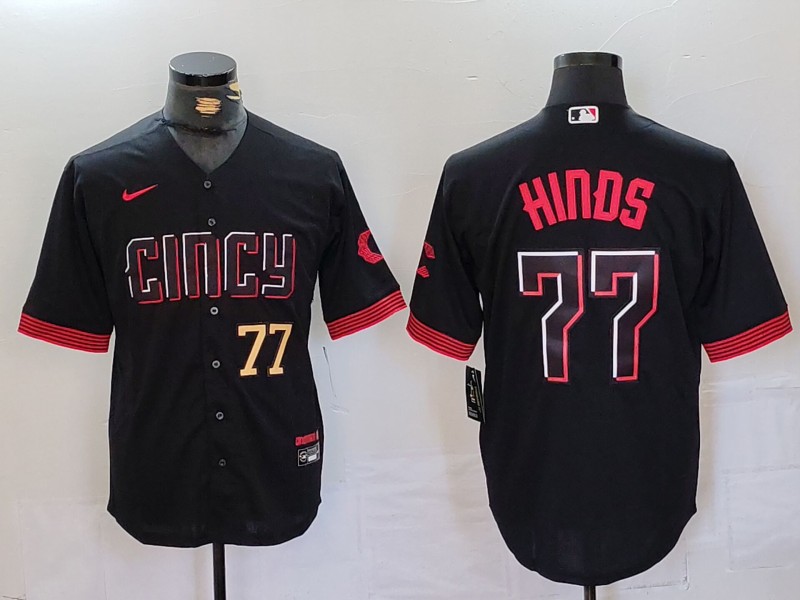 Men's Cincinnati Reds #77 Rece Hinds Black 2023 City Connect Stitched Baseball Jersey