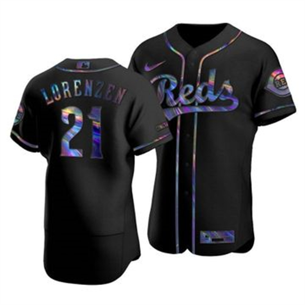 Cincinnati Reds #21 Michael Lorenzen Men's Nike Iridescent Holographic Collection MLB Jersey - Black