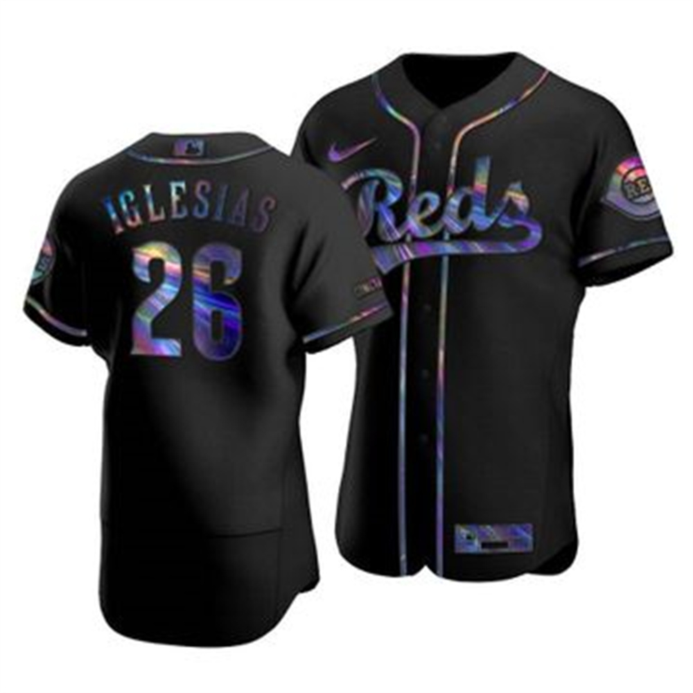 Cincinnati Reds #26 Raisel Iglesias Men's Nike Iridescent Holographic Collection MLB Jersey - Black