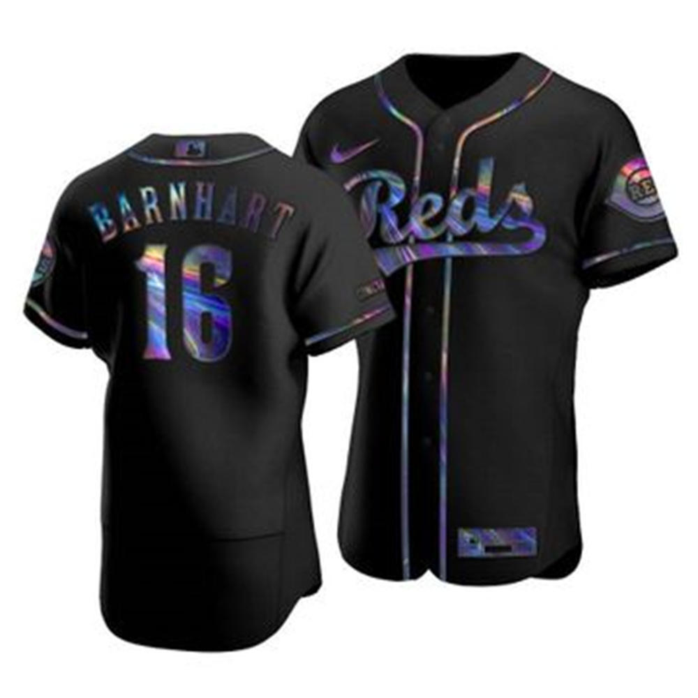 Cincinnati Reds #16 Tucker Barnhart Men's Nike Iridescent Holographic Collection MLB Jersey - Black