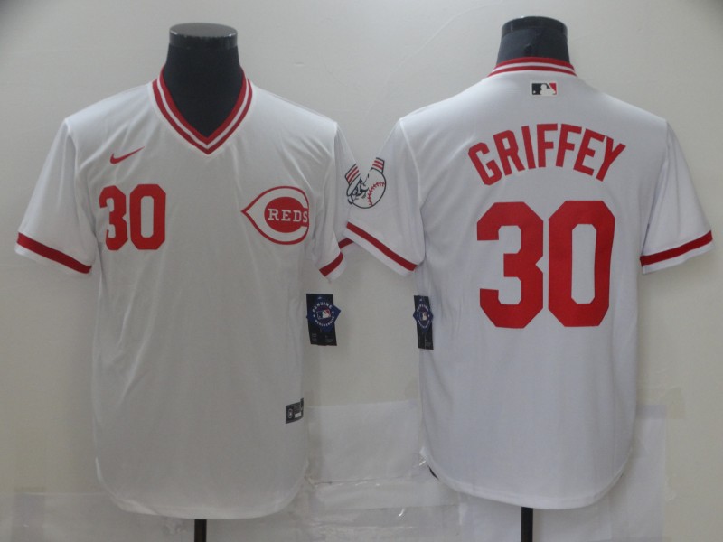 Reds 30 Ken Griffey Jr White Nike Throwback Jersey