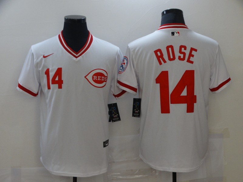 Nike Men's Cincinnati Reds #14 Pete Rose White 1976 Throwback Jersey