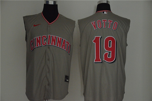 Reds 19 Joey Votto Gray Nike Cool Base Sleeveless Jersey