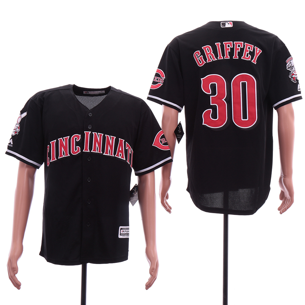 Reds 30 Ken Griffey Jr Black Cool Base Jersey