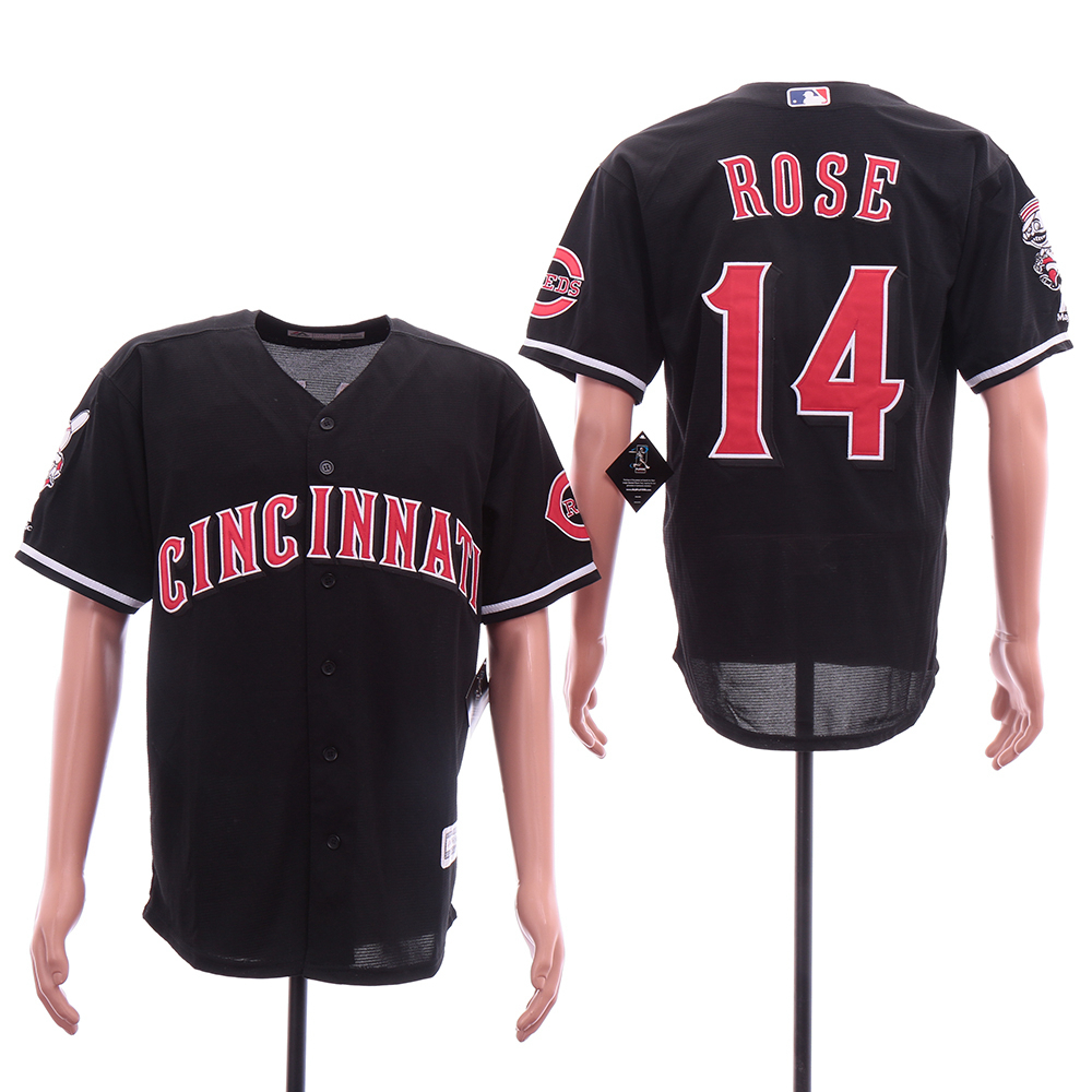 Reds 14 Pete Rose Black Cool Base Jersey