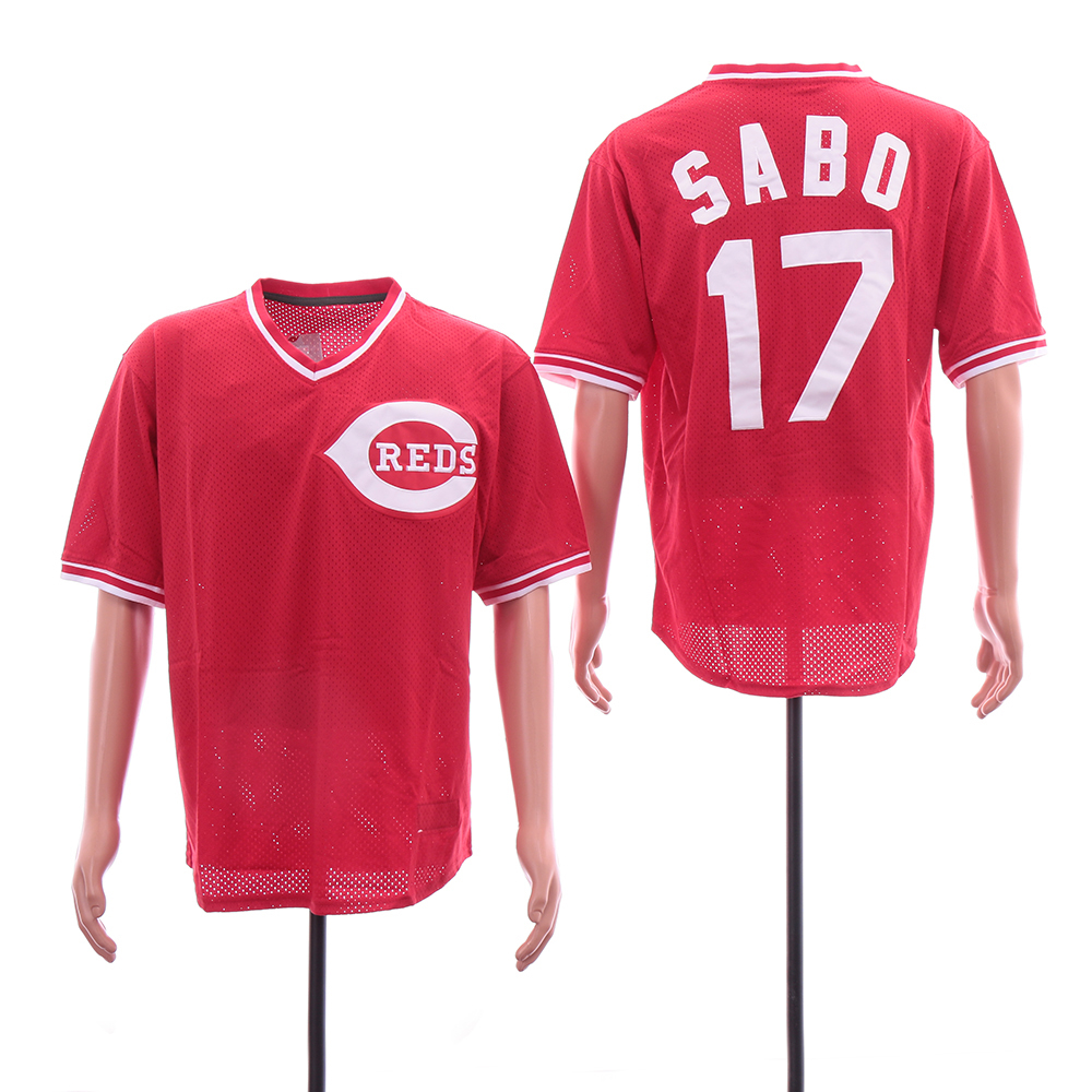 Reds 17 Chris Sabo Red Throwback BP Mesh Jersey