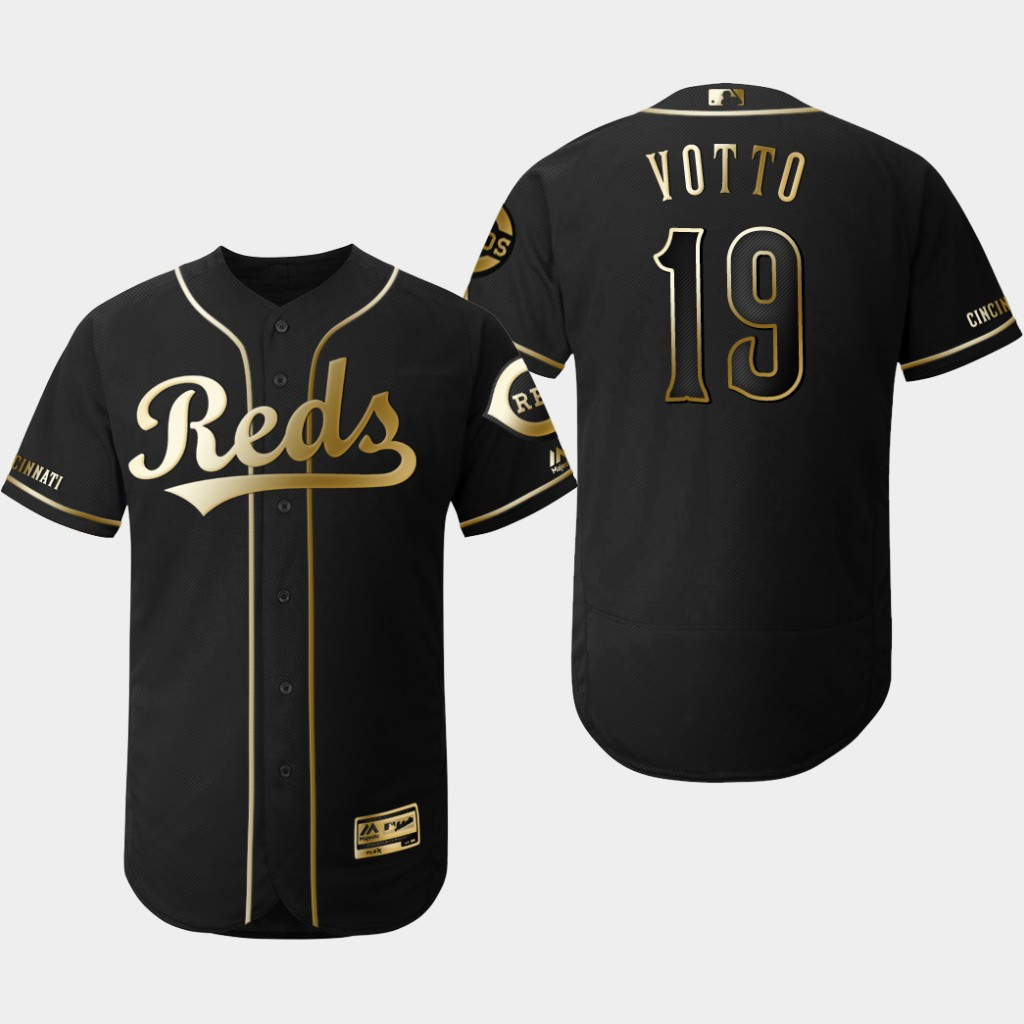 Reds 19 Joey Votto Black Gold Flexbase Jersey