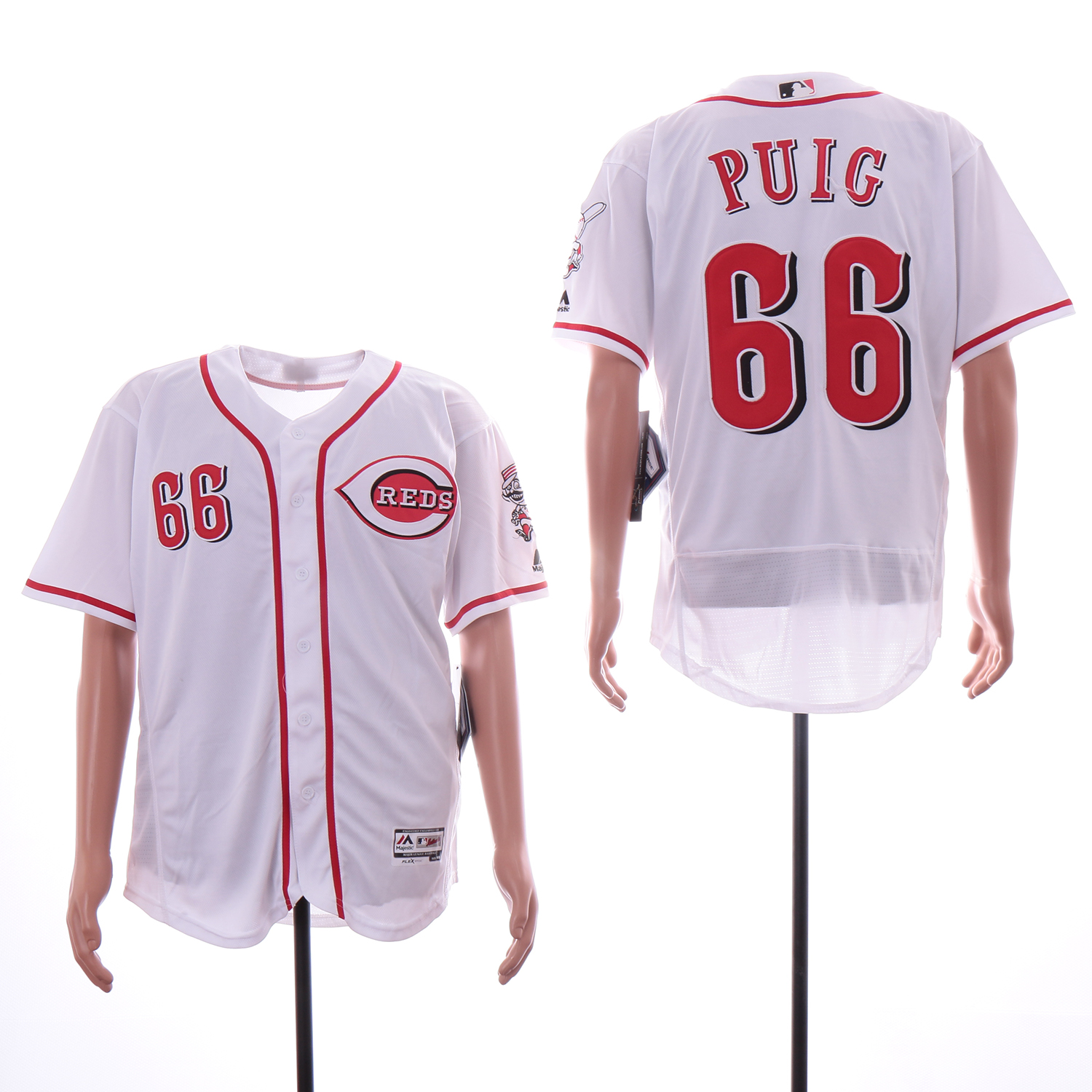 Reds 66 Yasiel Puig White Flexbase Jersey