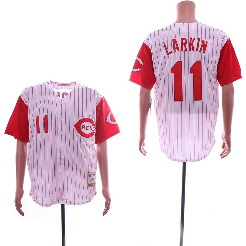 Reds 11 Barry Larkin White Throwback Jersey