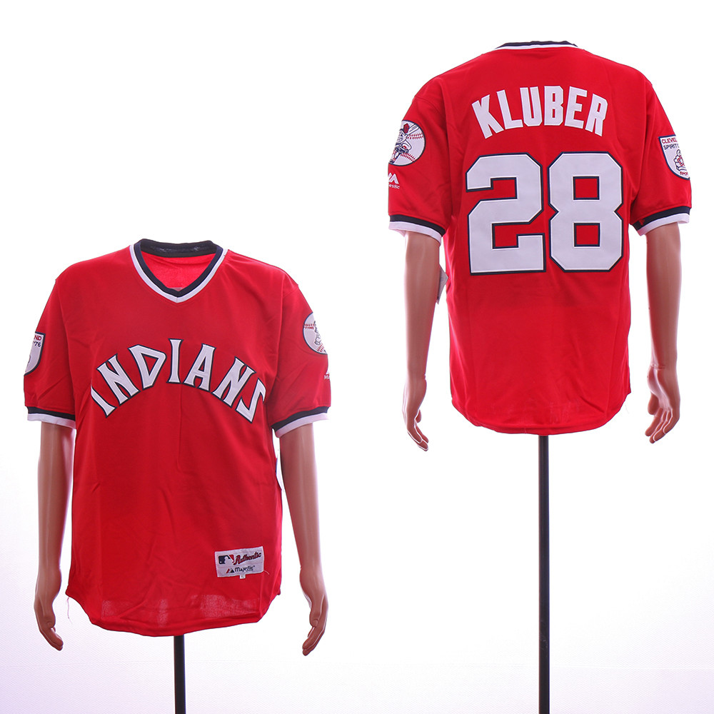 Reds 28 Corey Kluber Red Throwback Jersey