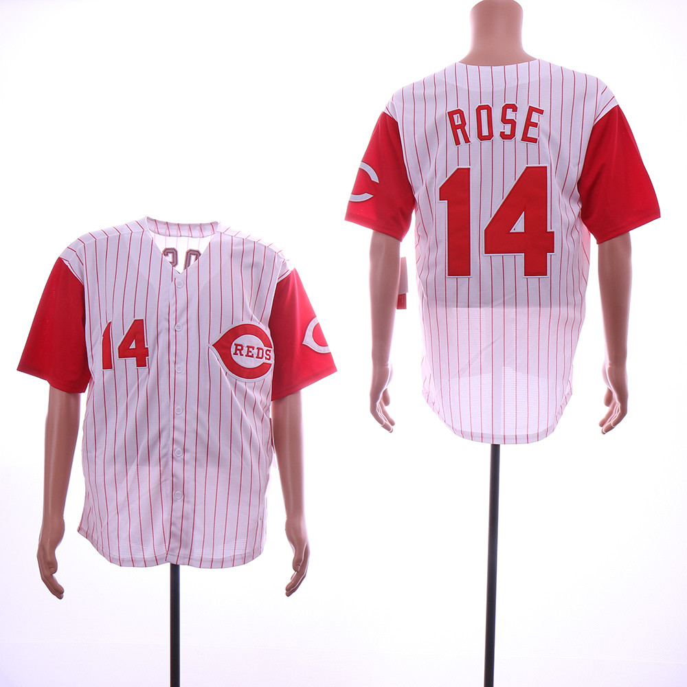 Reds 14 Pete Rose White Throwback Jersey