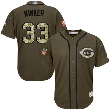 Reds #33 Jesse Winker Green Salute to Service Stitched Baseball Jersey