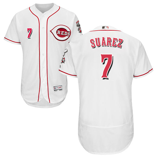 Reds #7 Eugenio Suarez White Flexbase Authentic Collection Stitched Baseball Jersey