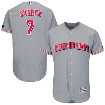 Reds #7 Eugenio Suarez Grey Flexbase Authentic Collection Stitched Baseball Jersey