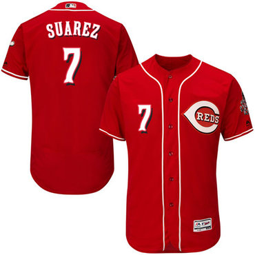 Reds #7 Eugenio Suarez Red Flexbase Authentic Collection Stitched Baseball Jersey