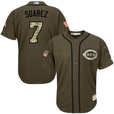 Reds #7 Eugenio Suarez Green Salute to Service Stitched Baseball Jersey