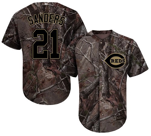 Reds #21 Reggie Sanders Camo Realtree Collection Cool Base Stitched Baseball Jersey