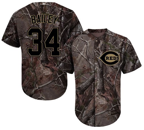 Reds #34 Homer Bailey Camo Realtree Collection Cool Base Stitched Baseball Jersey