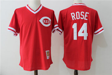 Reds 14 Pete Rose Red Cooperstown Collection Mesh Batting Practice Jersey