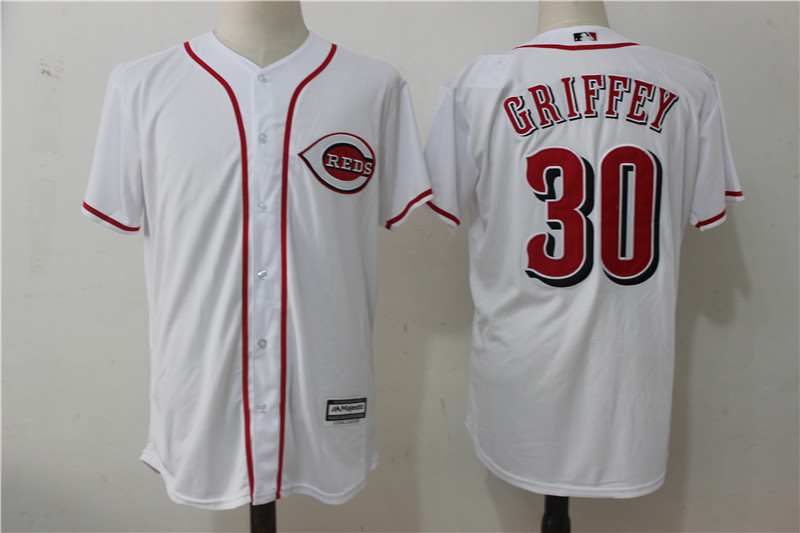 Reds 30 Ken Griffey Jr White Cool Base Jersey