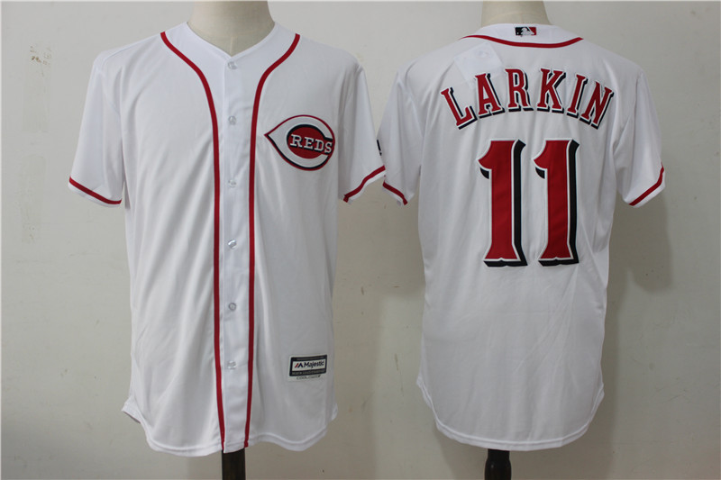 Reds 11 Barry Larkin White Cool Base Jersey