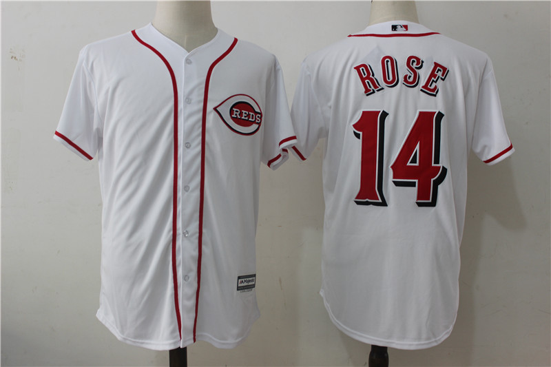 Reds 14 Pete Rose White Cool Base Jersey